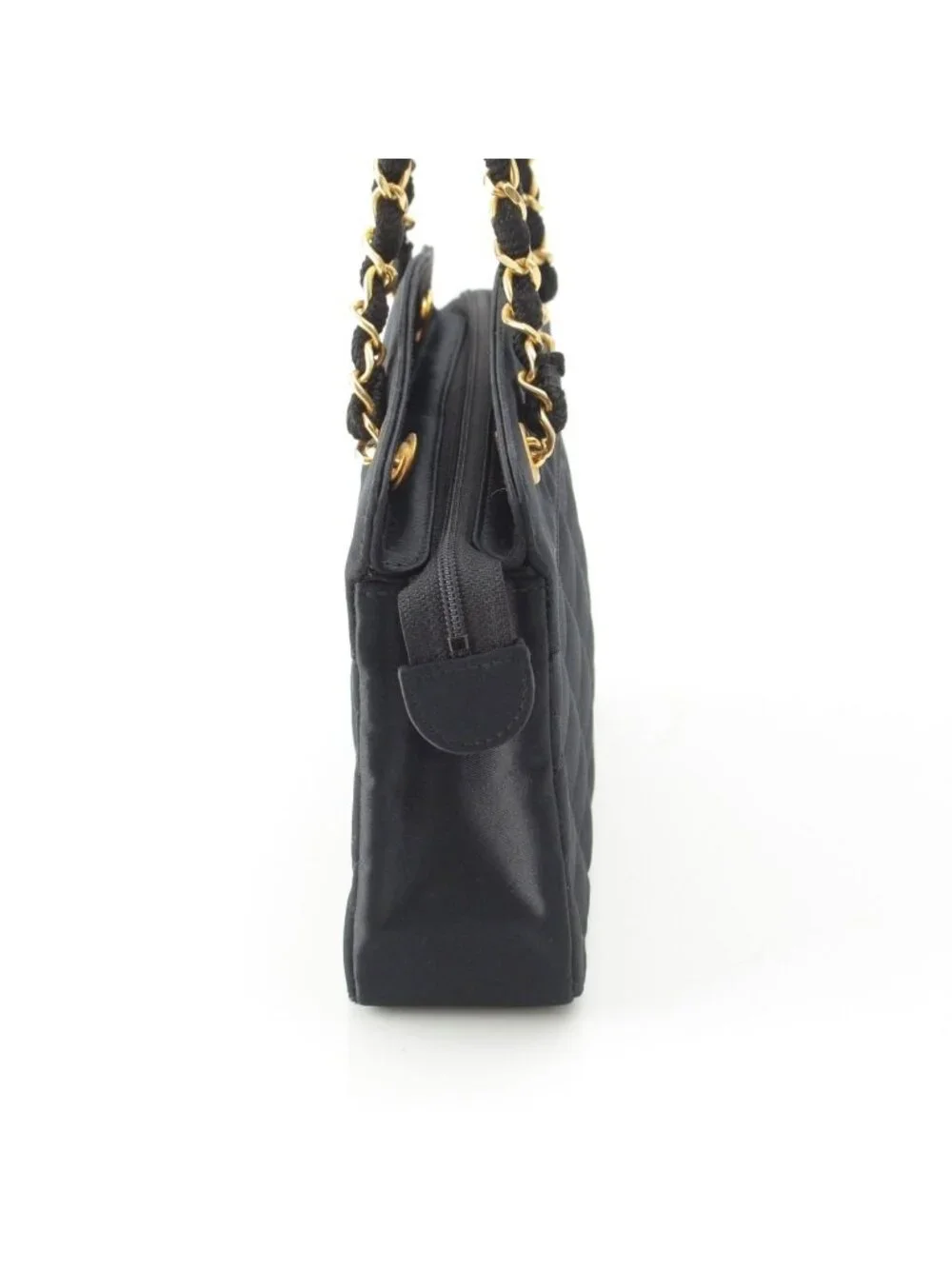 Chanel Quilted Satin Chain Shoulder Bag Black